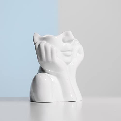 BrownLove Ceramic Face Vase with White Flower Design