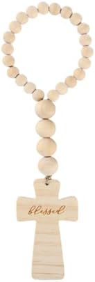 RUIRUICO Wood Bead Garland with Cross and Tassel