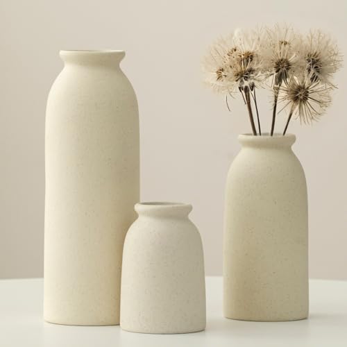 Tinctotnic Ceramic Vase Set 3 - Distressed Beige Boho Style