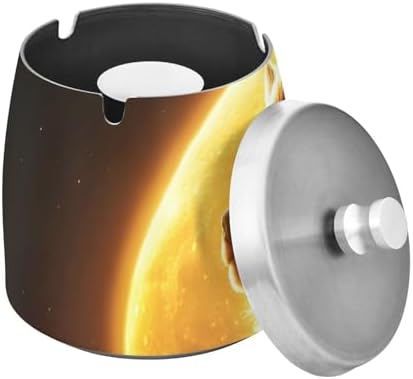 Golden Moon Wolf Print Stainless Steel Ashtray with Lid