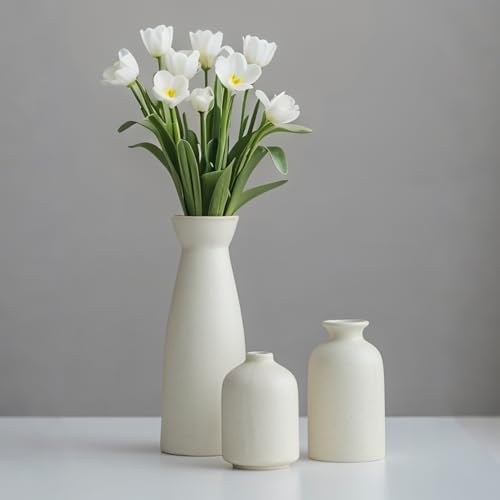 Tinctotnic Distressed Ceramic Vase Set of 3 Beige