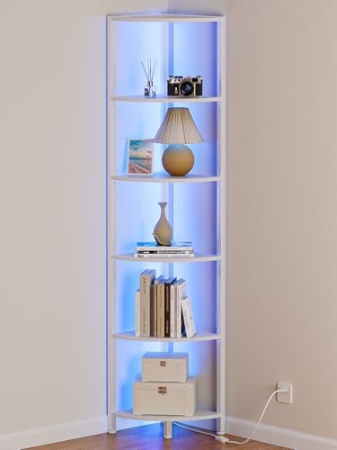 Furnulem 6 Tier Corner Shelf with LED Light White