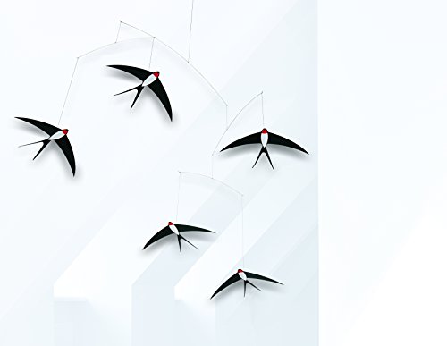 5 Flying Swallows Hanging Mobile 24 Inches Handmade in Denmark