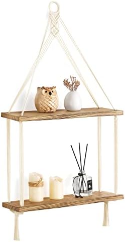 Mkono 2 Tier Macrame Shelf Wall Decor Floating Storage