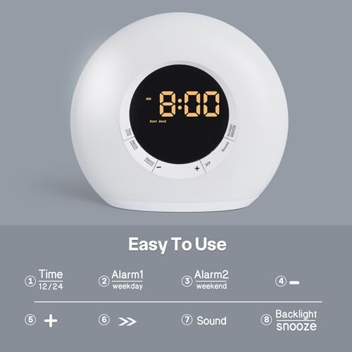 ICODE Alarm Clock with Dimmable Night Light and 10 White Noise Sounds