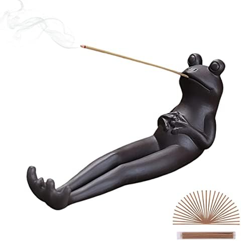 ChangWanna Frog Incense Stick Holder - Ceramic Incense Burner with 45 Sandalwood Sticks
