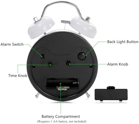 2 Pack Twin Bell Alarm Clock with Backlight