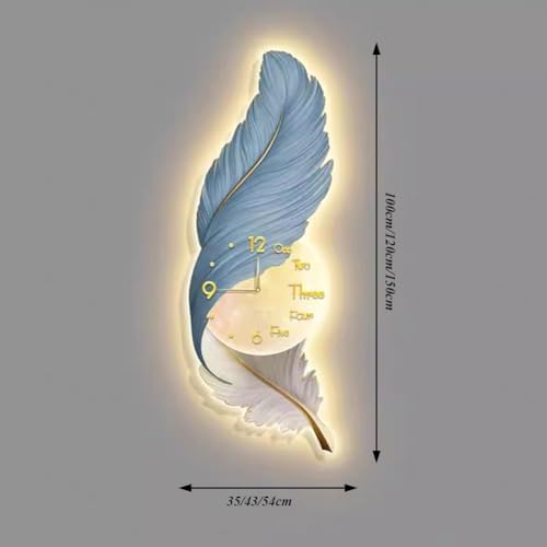 Modern Feather Wall Clock Art Decor Blue 43x120cm