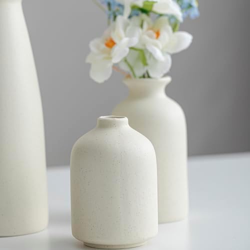 Tinctotnic Distressed Ceramic Vase Set of 3 Beige