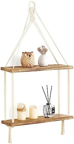 Mkono 2 Tier Macrame Shelf Wall Decor Floating Storage