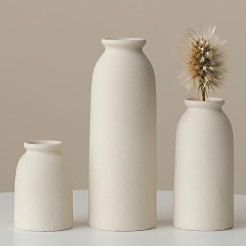 Tinctotnic Ceramic Vase Set 3 - Distressed Beige Boho Style