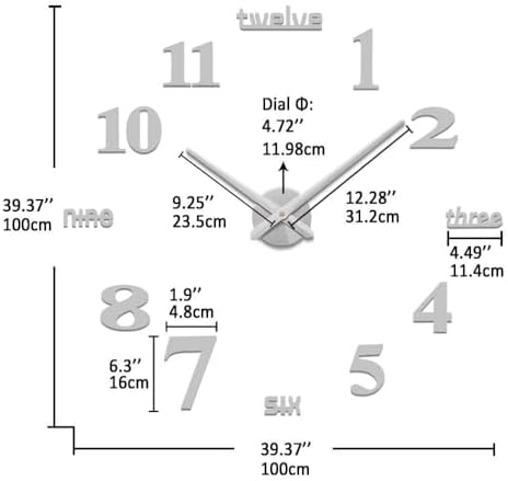 Vangold Large Wall Clocks with Mirror Numbers Black