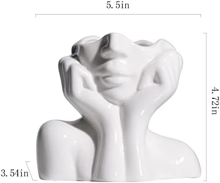 BrownLove Ceramic Face Vase with White Flower Design