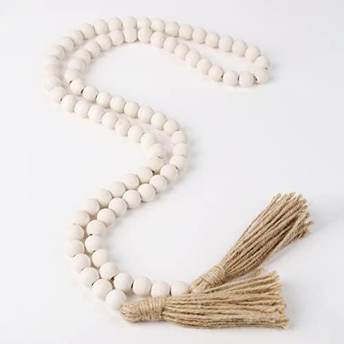 Farmhouse Beads 58 Inch Wood Garland with Tassels Rustic Decor