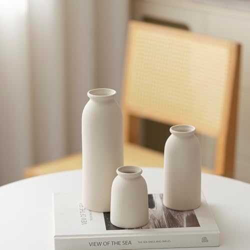 Tinctotnic Ceramic Vase Set 3 - Distressed Beige Boho Style