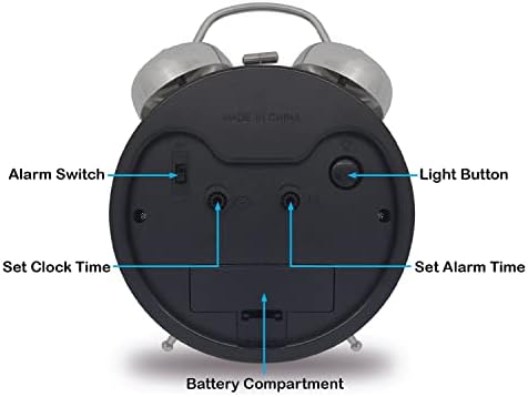 Loud Bell Alarm Clock with Night Light and Analog Display