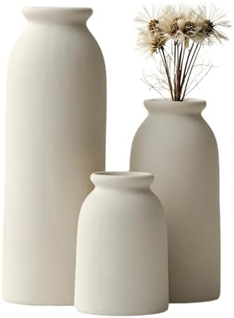 Tinctotnic Ceramic Vase Set 3 - Distressed Beige Boho Style