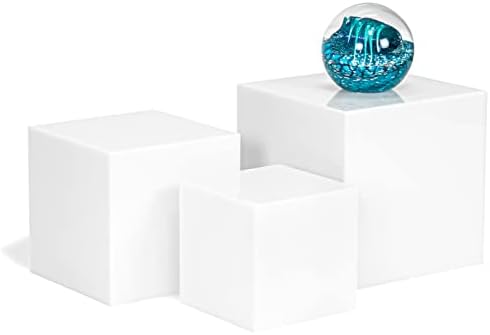 Red Co Glossy White Acrylic Cube Display Riser Stands 3-Pack