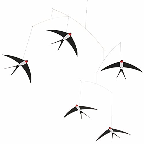 5 Flying Swallows Hanging Mobile 24 Inches Handmade in Denmark