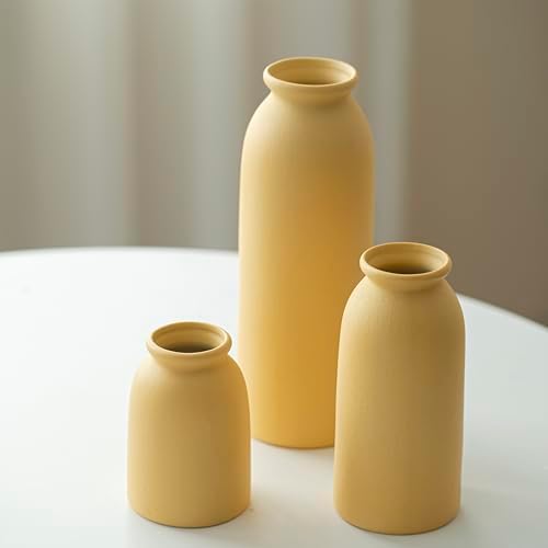 TINCTOTNIC Ceramic Vase Set 3 Distressed Yellow