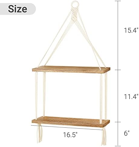 Mkono 2 Tier Macrame Shelf Wall Decor Floating Storage