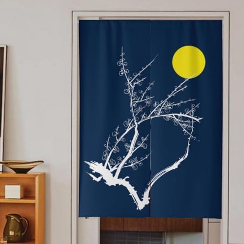 Japanese Noren Door Curtain with Telescopic Rod Blue 85x90cm