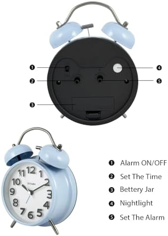 Loud Alarm Twin Bell Clock with LED Light and Silent Movement