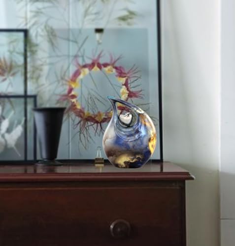 Teardrop Urn with Velvet Bag - Blue Fire Design