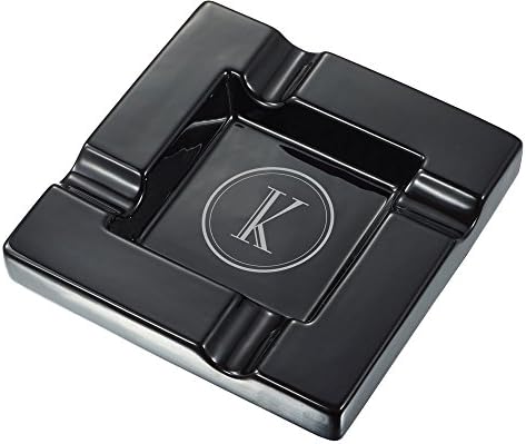 Visol Ren Black Ceramic Cigar Ashtray with Initial Engraving