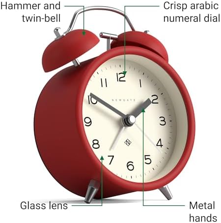 NEWGATE Charlie Bell Echo Alarm Clock Red Modern Retro Design