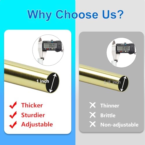 Byondeth Adjustable Curtain Rod 1 Inch Diameter with Gold Aluminum Finials