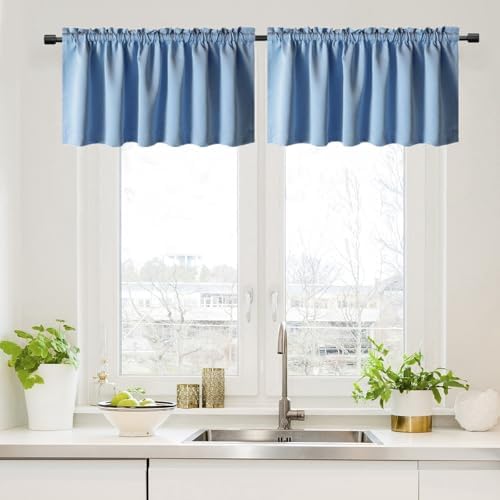 Gxi Blue Kitchen Curtain 2 Panels Rod Pocket Blackout Tiers