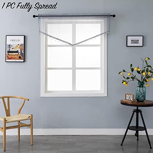 Beaded Sheer Curtain Valance for Bedroom Living Room 51x24 Inches Grey 1PC