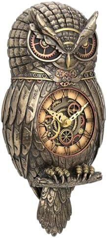 Veronese Design 125 Tall Steampunk Owl Wall Clock Sculpture