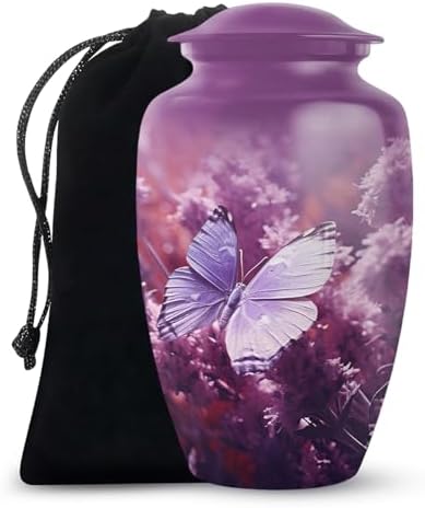 Purple Butterfly Cremation Urn - 10 Inch Large
