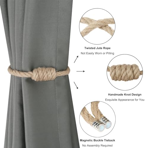BEL AVENIR Magnetic Jute Curtain Tiebacks 2 Pack