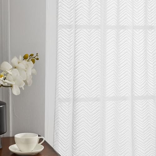 Deconovo Sheer Curtains with Floral Pattern Rod Pocket 2 Panels Set