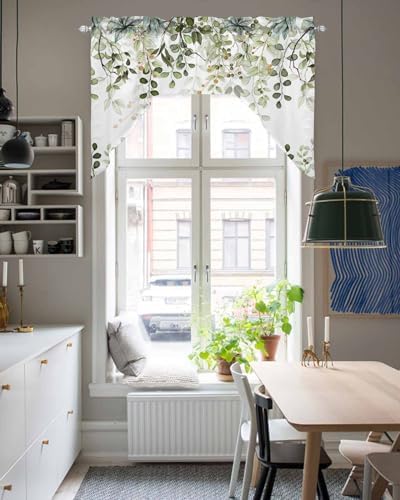 Sage Green Eucalyptus Leaves Valance for Kitchen Window