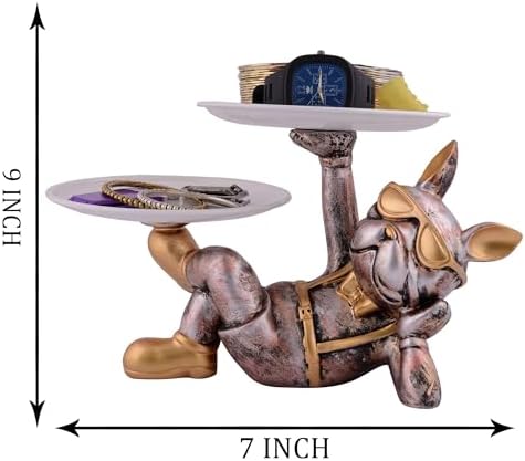 Cute Cool Dog Sculpture with Plate for Home Decor