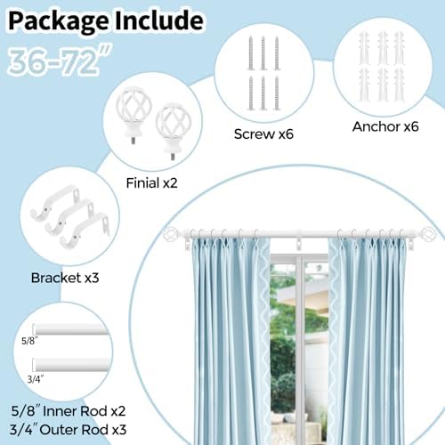 VOIIY 36-72 Inch Curtain Rods with Twisted Cage Finials