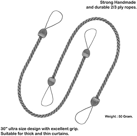 2 Pack Charcoal Polyester Curtain Tiebacks
