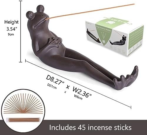 ChangWanna Frog Incense Stick Holder - Ceramic Incense Burner with 45 Sandalwood Sticks