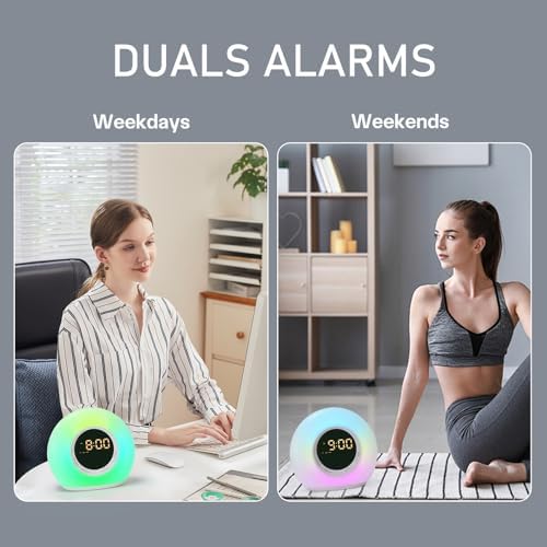 ICODE Alarm Clock with Dimmable Night Light and 10 White Noise Sounds