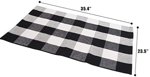 SEEKSEE Cotton Buffalo Plaid Rug 2x3 Black White Checked Mat