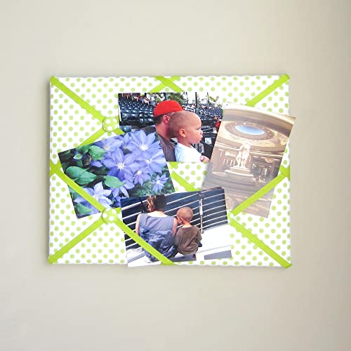 11x14 White and Lime Green Polka Dot Memory Board Bow Board