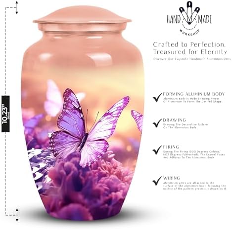 Butterfly Urn for Human Ashes - 10 Inch Cremation Urn with Velvet Bag