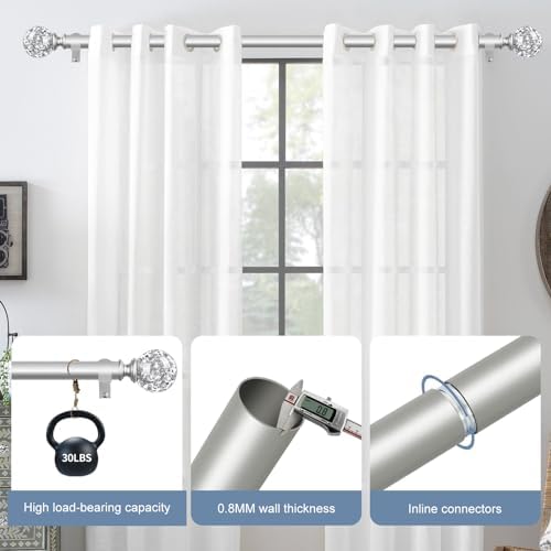 Silver Crystal Curtain Rods 18-60 Inches Adjustable