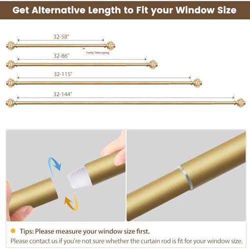 USFOOK 78 Inch Gold Curtain Rod 32-86 Inches