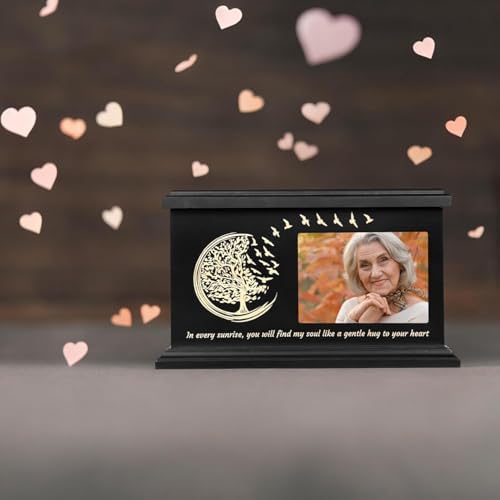 Elegant Wooden Cremation Urn with Photo Frame and Tree of Life Design