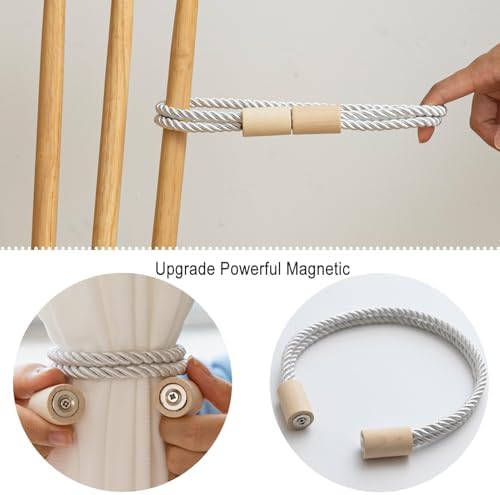 Contoeey Wooden Curtain Tiebacks 2 Pack Magnetic Boho Holders